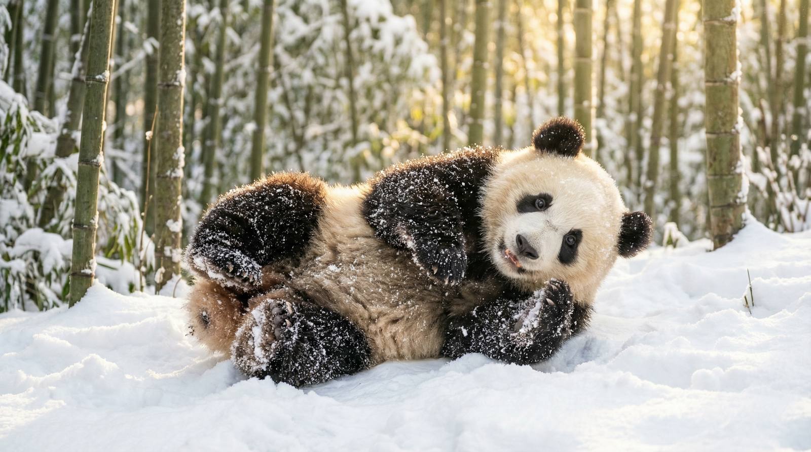 困困兔大熊猫雪地视频